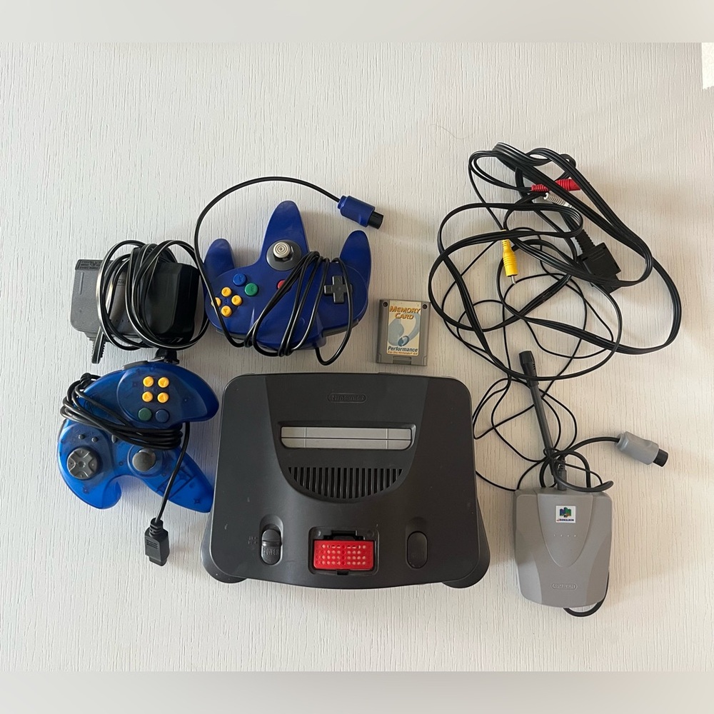 Nintendo 64 bundle with controllers, memory card and power source
